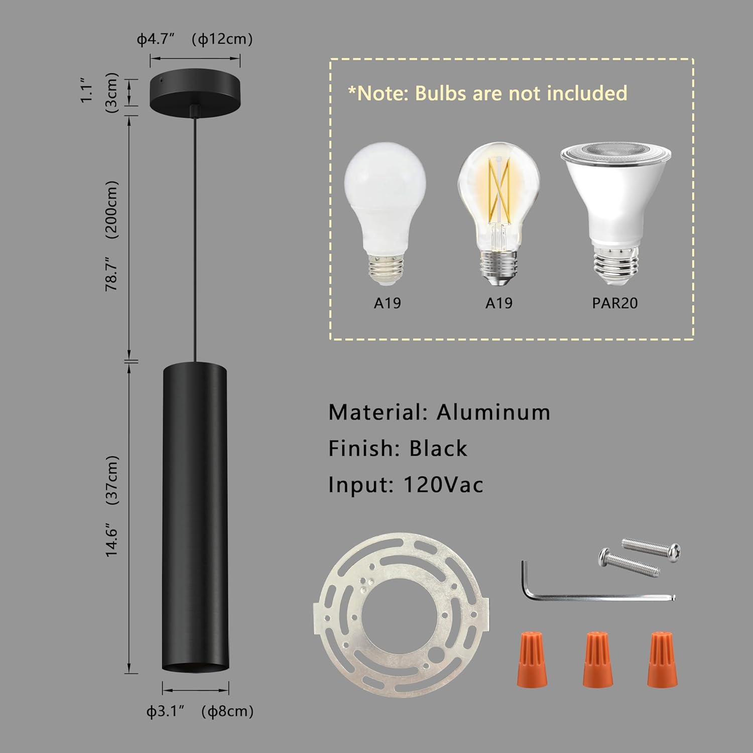 Modern Pendant Lights Kitchen Island, E26 Black Pendant Lights Cylinder Hanging Light Cord Adjustable for Living Room Bedroom Bar Restaurant, Minimalist Design