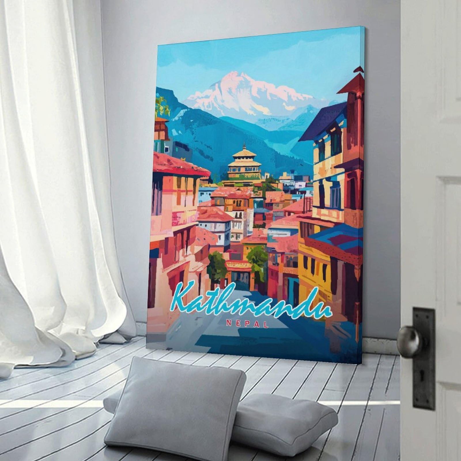 Junmoney Kathmandu Cityscape Canvas Wall Decor, 24x36inch(60x90cm), for Art Walls, Layered Displays Or Homes, Home Wall Art for Statement Displays