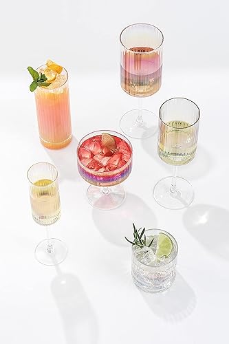 Miniatura 5 de Fluted Iridescent Highball Glasses  Christian Siriano Chroma 16oz Tall Drinking Glasses. Set of 2 Ribbed Highball Glasses. Gin and Tonic Glasses,