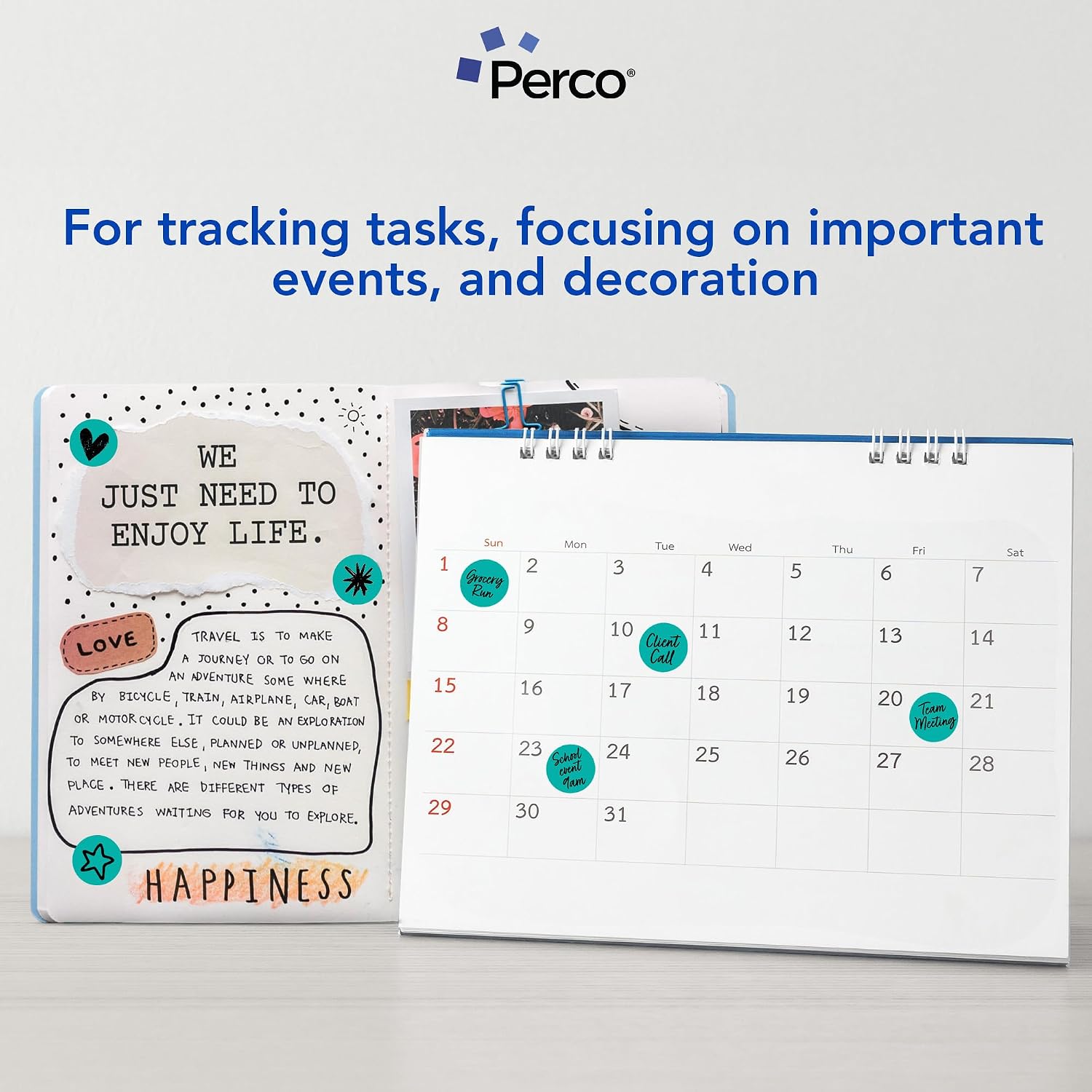 Perco Teal Perforated Round Circle Dot Sticker 1-Inch Labels — 3 Rolls, 3,000 Stickers - Planner Stickers, Office Organization & Modern Labeling, Strong Adhesive - Made in USA