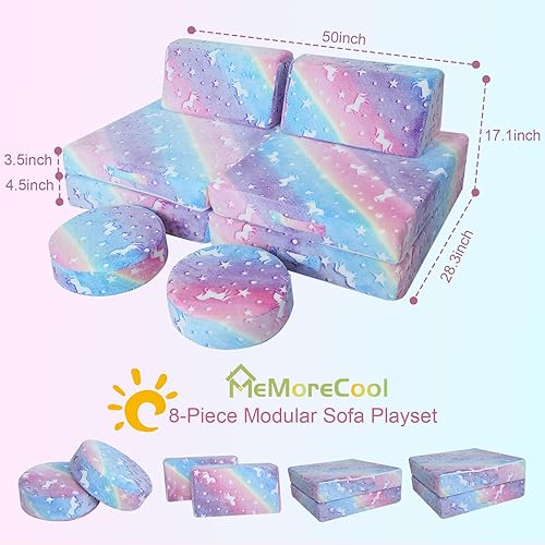 Miniatura 132 de MeMoreCool Sofá modular de 8 piezas para niños, sofá de espuma convertible rosa para sala de juegos Rosa (Dusty Rose),Verde bosque,2-marino,Azul