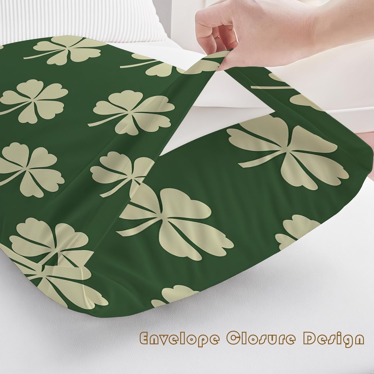 Clover Pillow Cases Standard Size Set of 2 - Lucky Shamrock Pillowcases with Envelope Closure, St. Patrick's Day Decorative Pillow Covers for Bed Couch, Soft Breathable Microfiber