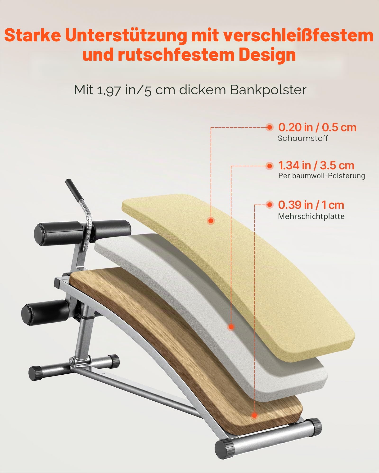 VEVOR Sit-Up-Bank, Bauchbank mit umgekehrtem Crunch-Griff, verstellbare Höheneinstellung, robuster Stahl, 500/600/453,6 kg Kapazität für Heim-Fitness-Workouts, Krafttraining, Ganzkörpermuskulatur