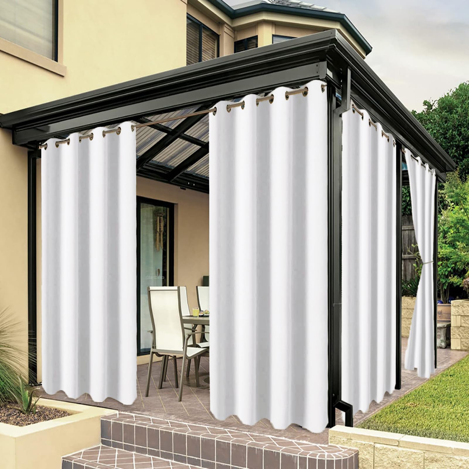 Rideaux Extérieur Polyester 2PCS - 203x190cm - Imperméable Anti-UV - Pour Pergola, Gazebo, Terrasse
