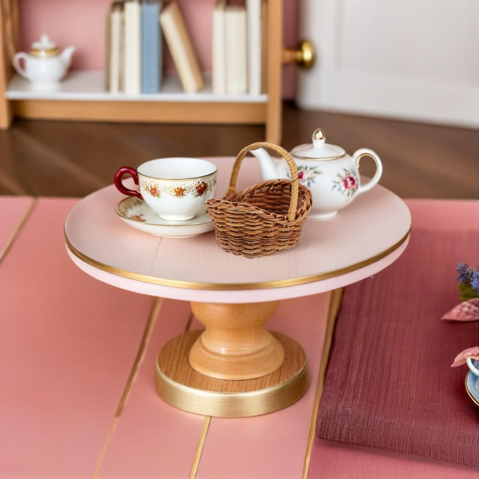 Set 6 Piccoli Cesti Intrecciati in Rattan con Manico, Stile Classico e Retrò, per Organizzazione Studio e Conservazione in Bagno