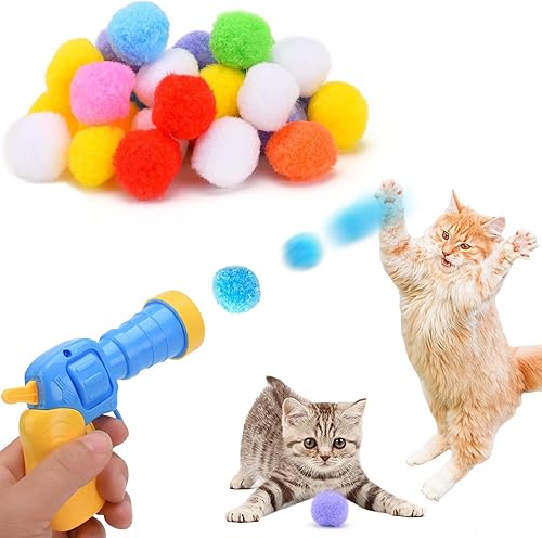 Juguetes para gatos de interior, pistola lanzadora interactiva de bolas para gatos, productos de juguete para gatitos con 3 bolas de ping pong, 30