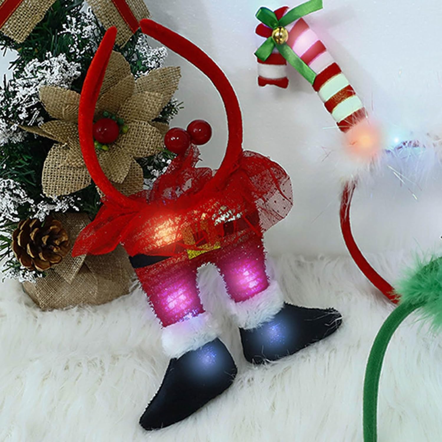 LED Headband Fun and Stylish Santa Leg Hair Band Perfect for Christmas Parties Nightclubs and Stage Adjustable Size Hair Bands