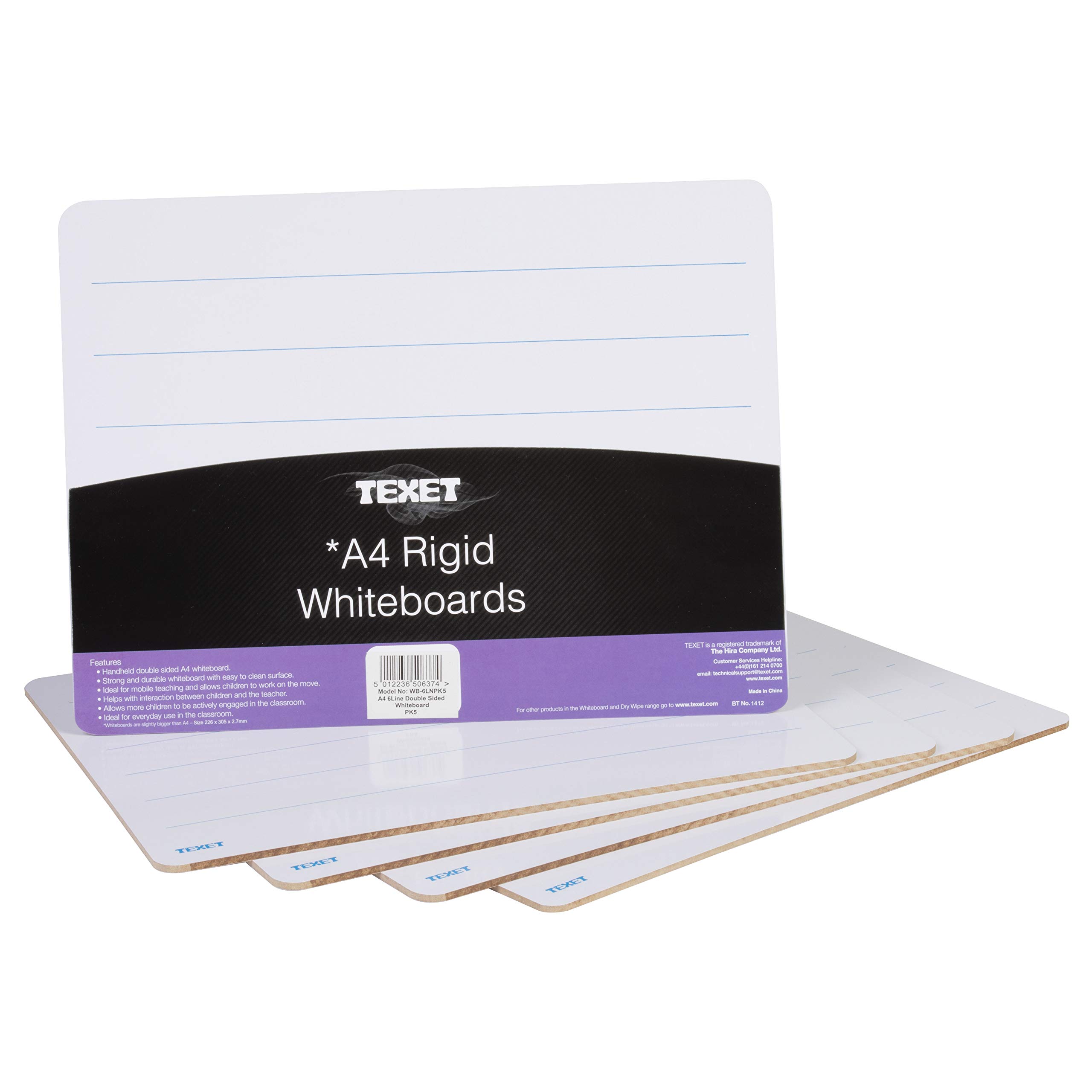 Texet | A4 | Lined Whiteboard | Pack of 5 | 6 Lines one Side, Plain one Side | This is Approved Educational Product