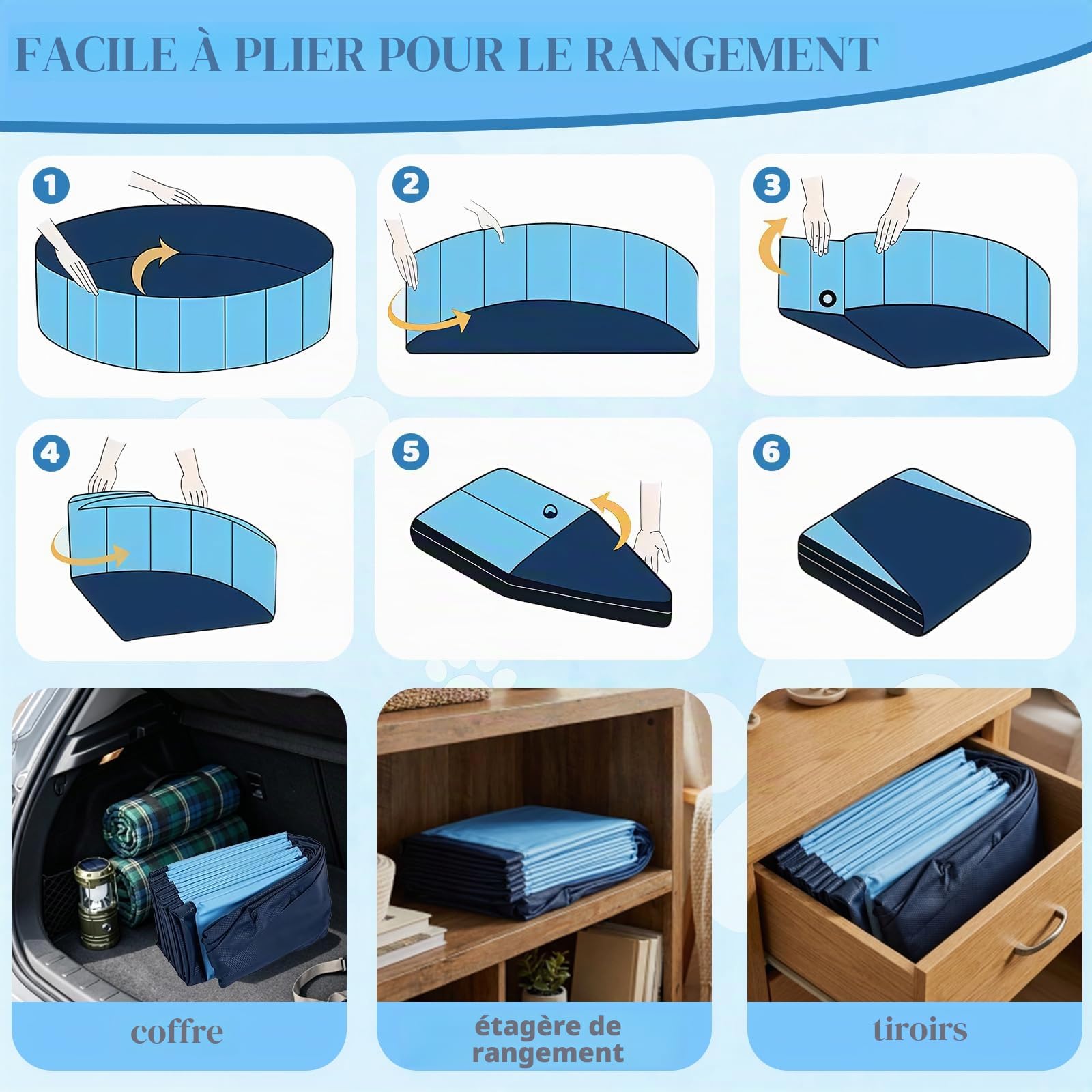 Piscine Chien Pliable, Piscine pour Chien, Piscine Baignoire Chien Bassin de Baignade Portable Bain, Piscine pour Grands Chiens et Petits Chiens, Foldable Pet Pool, Bleu, 100 x 30 cm