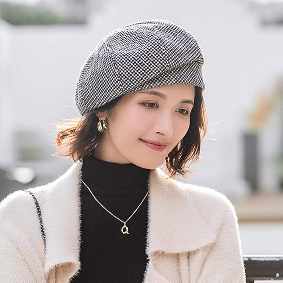 Amazon Co Jp Cenpen ベレー帽 かわいい ファッションの冬の女性の綿の帽子の帽子のブランドの新しい女性の画家の帽子かわいいベレー帽 のための新しいエレガントな女性の格子縞のベレー帽 春 夏 秋 冬 Color Gray ファッション