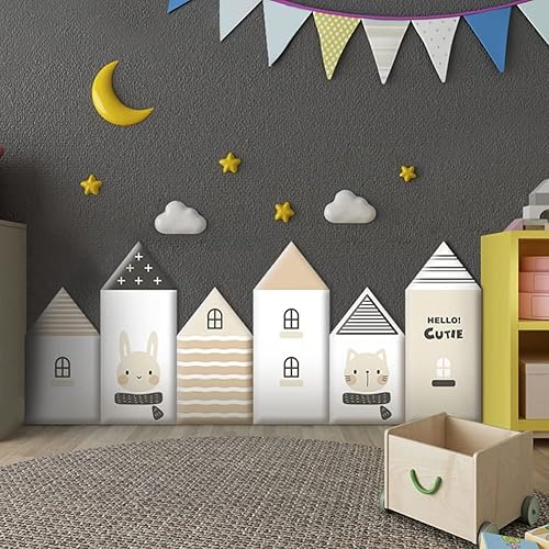 Miniatura 4 de HUAHUA Paneles de pared para niños, anticolisión, papel pintado autoadhesivo 3D, de piel sintética, impermeable, suave, para decoración de