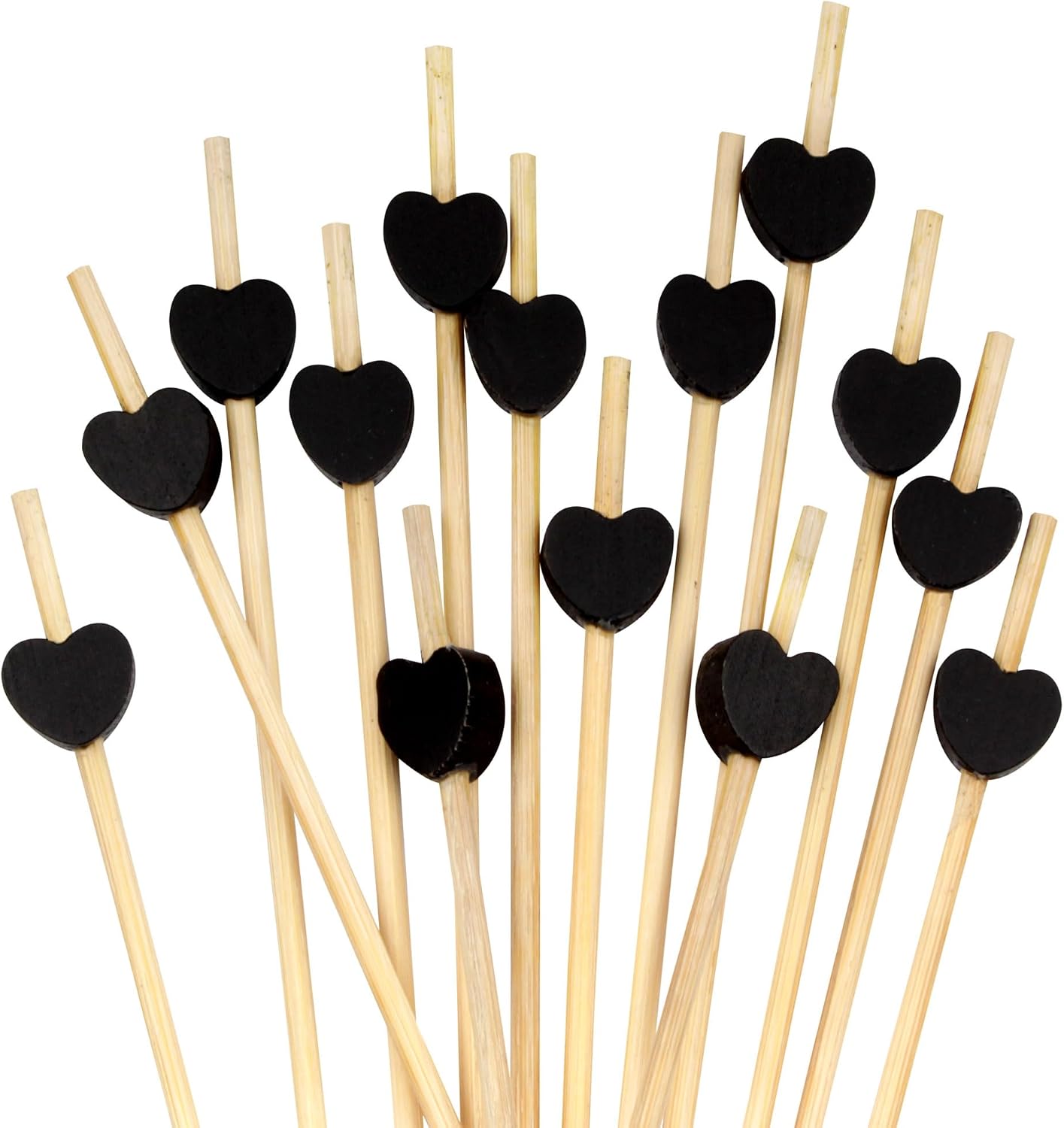BambooMN 5.9" Decorative Black Heart Bamboo Cocktail Fruit Sandwich Picks Skewers for Catered Events, Holiday's, Restaurants or Buffets Party Supplies, 100 Pieces