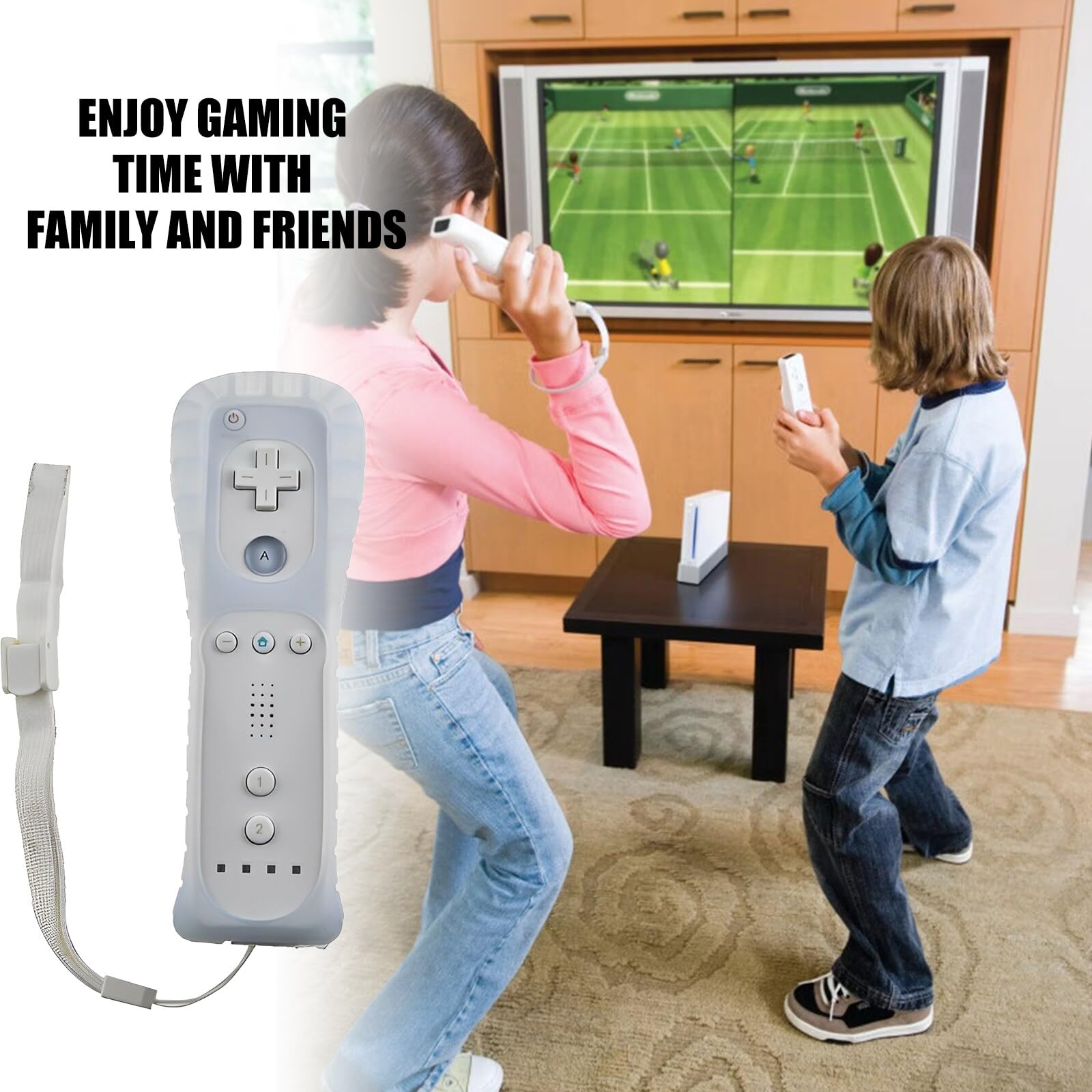 Leikurvo Lot de 2 manettes Wii Remote, manettes de jeu sans fil avec capteur de mouvement, manettes de remplacement pour consoles Wii et Wii B, avec étui en silicone et dragonne (blanc/noir)