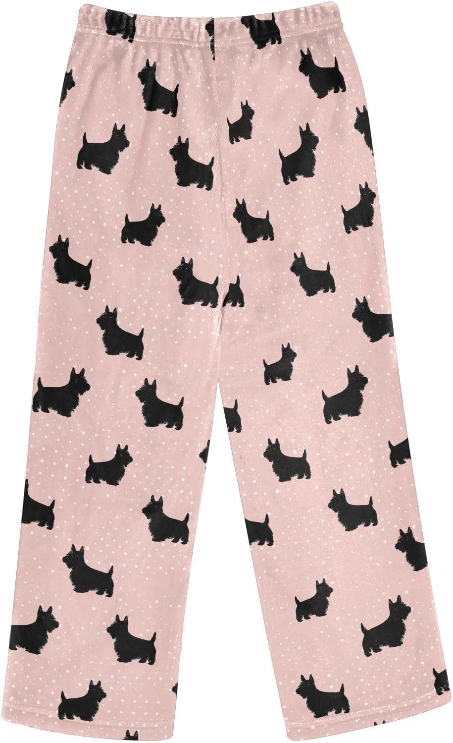 Dogs Scottish Terrier Silhouette Boys Pants for Kids Fleece Bottoms Long Jogger Pants Trousers Pockets Size 6-14Y