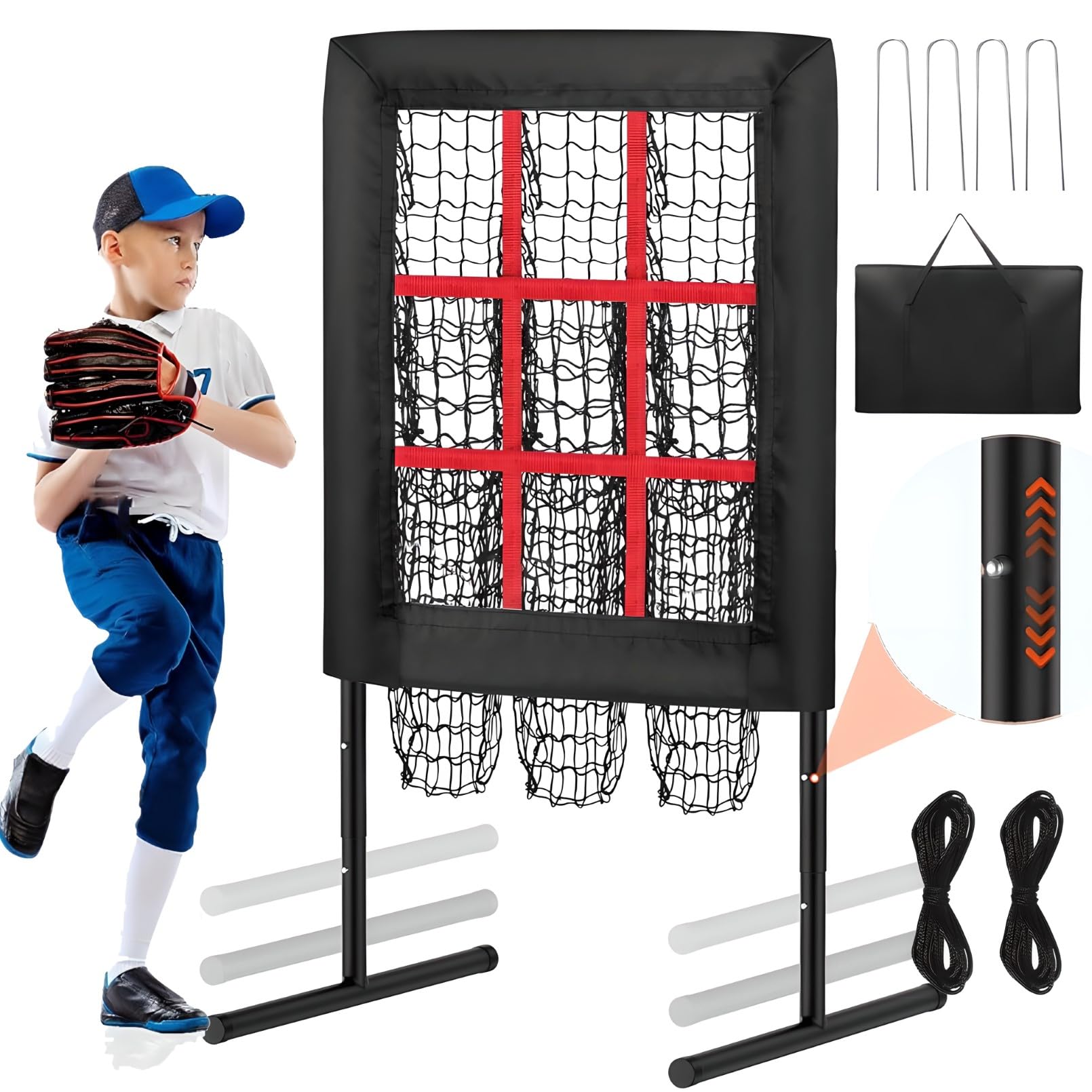 Filet de lancement de baseball ajustable avec 9 poches cibles pour perfectionner la précision