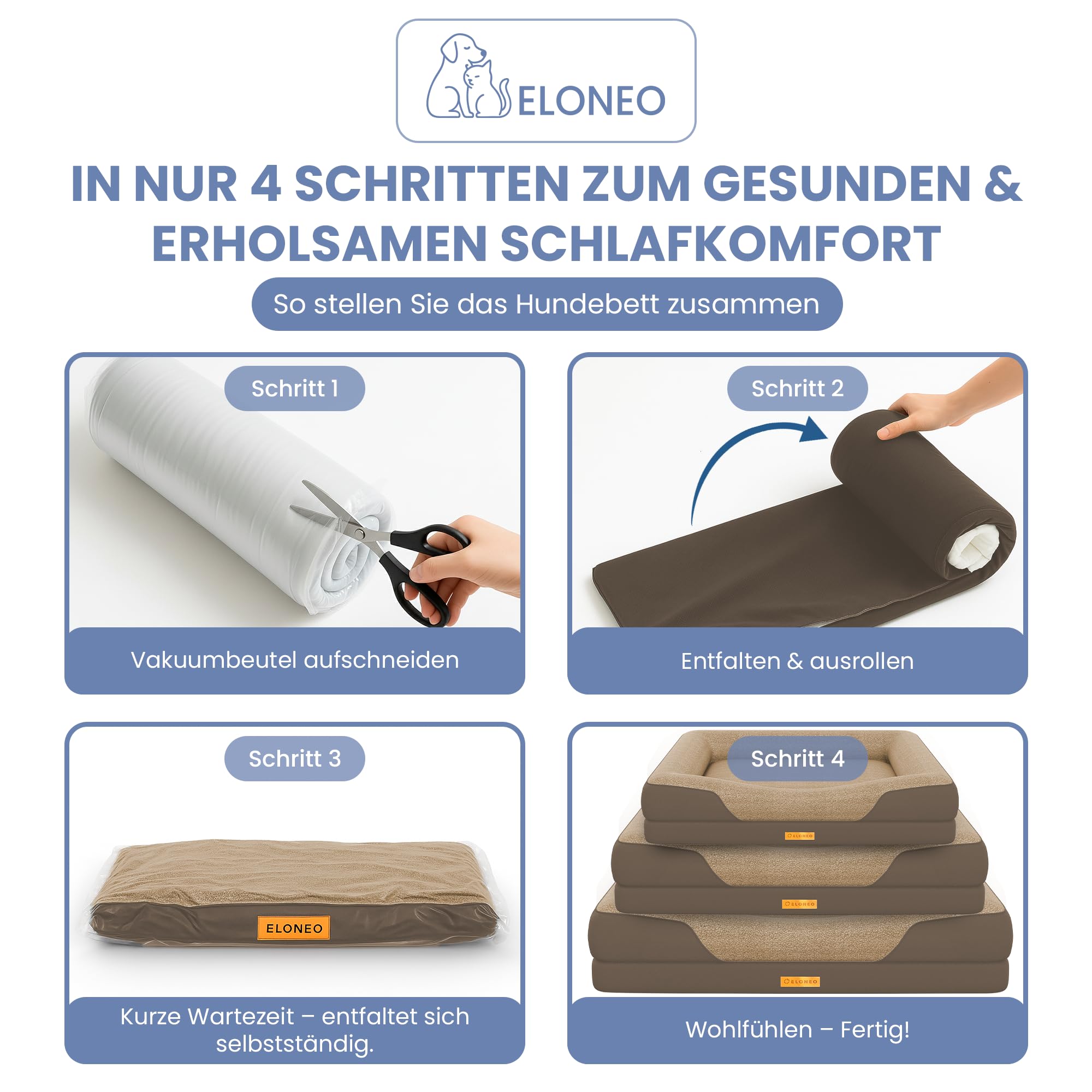 ELONEO orthopädisches Hundebett kleine Hunde - 76x51x17cm, Hundekorb mit Memory Foam, Hundematte wasserdicht und waschbar, Hundekissen, Hundematratze mit weicher Polsterung, braun