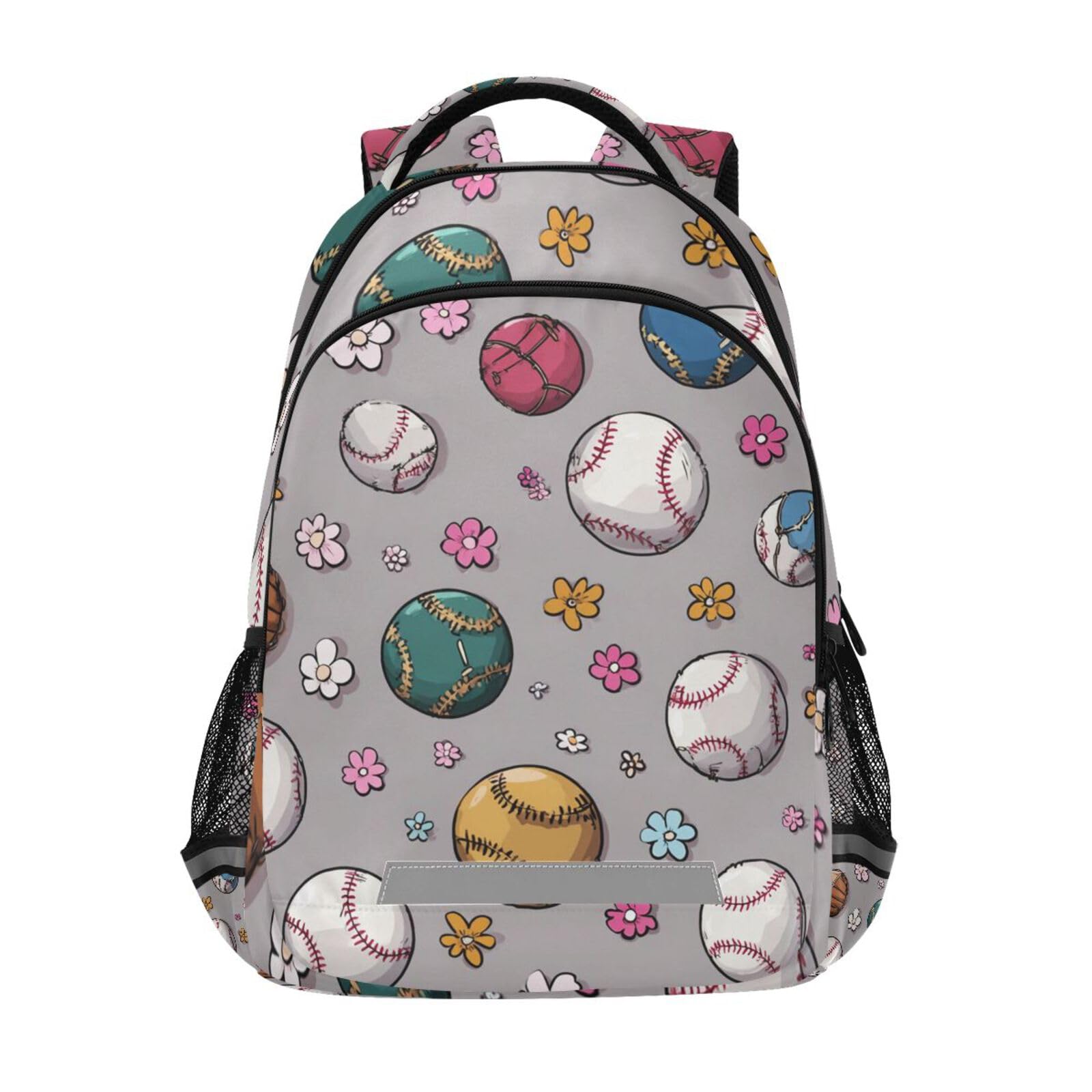 Sac à dos école imprimé baseball et fleurs roses résistant - 8