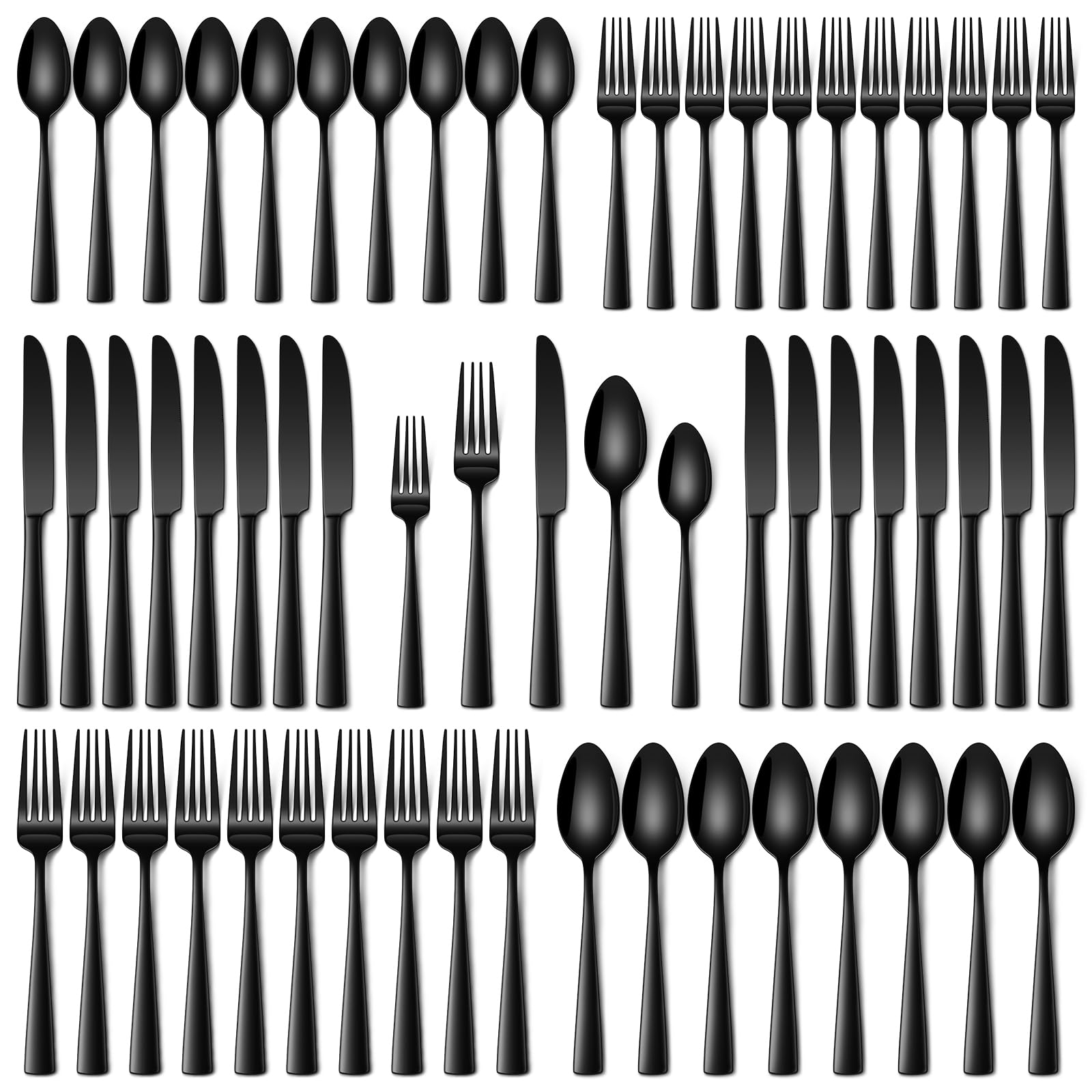 Photo 1 of Stapava 60-Piece Black Stainless Steel Flatware Set for 12