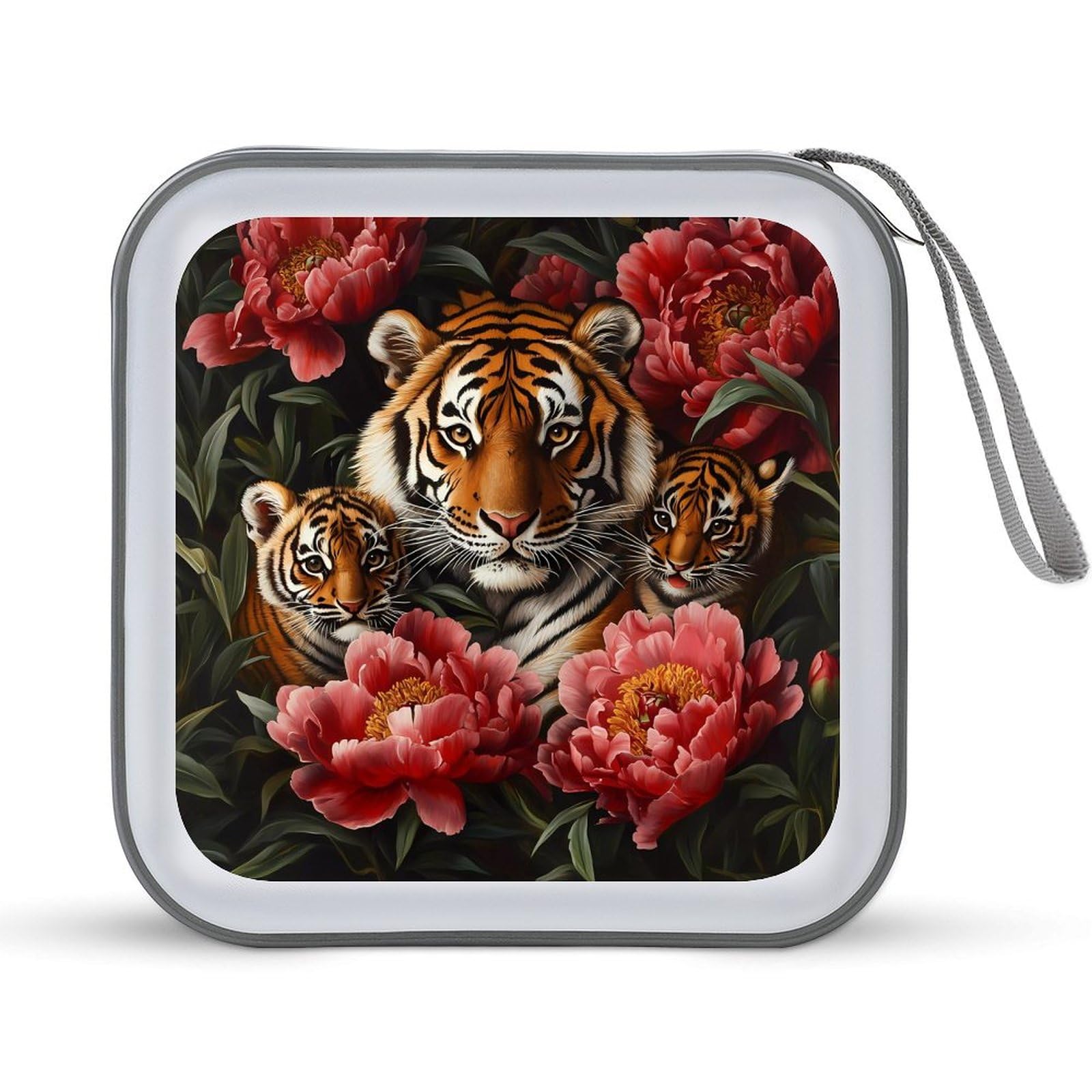 Tiger Mom with Flower CD Case Portable DVD Holder Storage Organizer for Home Travel