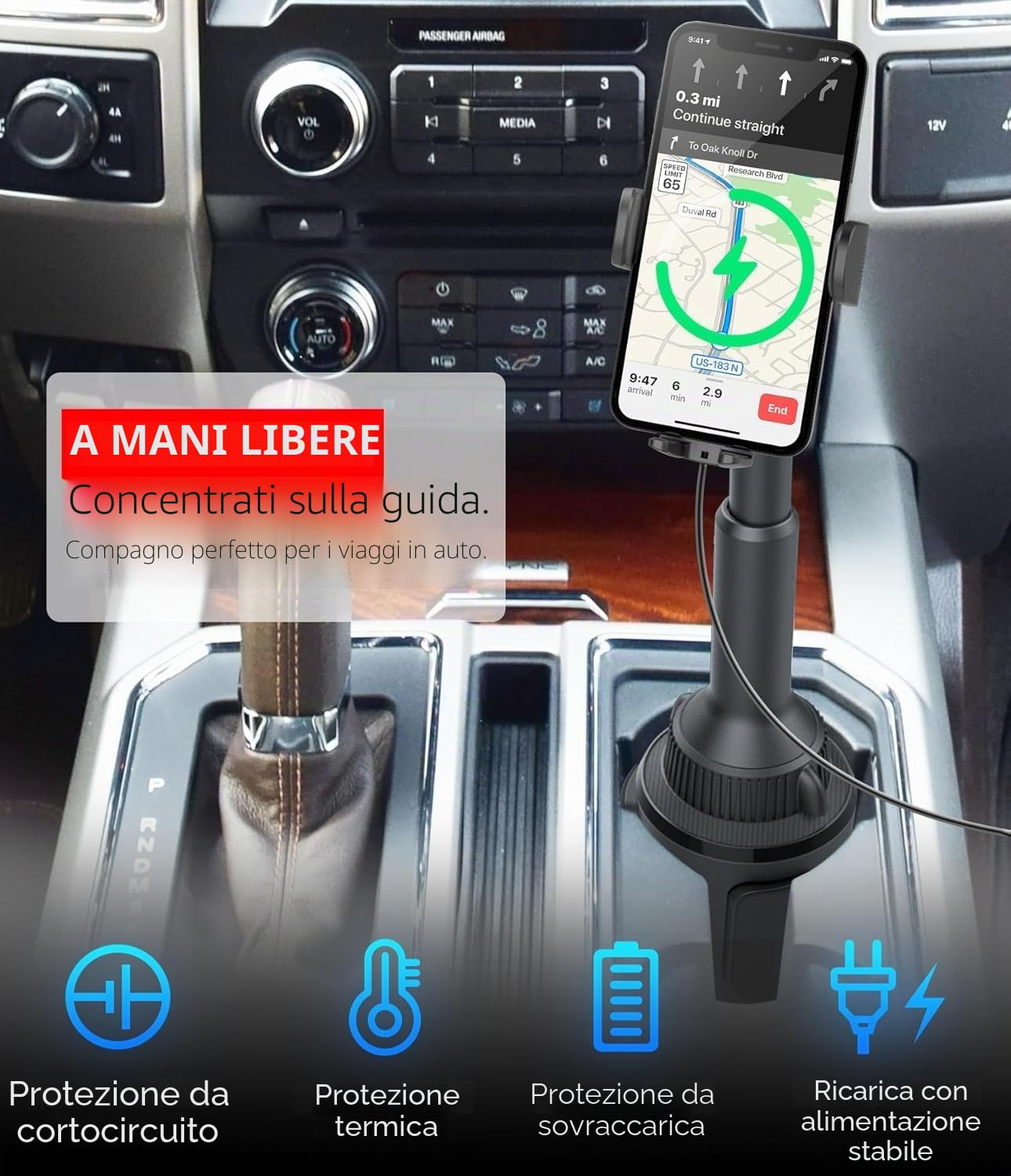 APPS2Car Supporto per telefono da auto con adattatore QC 3.0, ricarica rapida Qi da 15 Watt, compatibile con iPhone 11/12/13/14/15/16/Pro/Max/Plus e supporto universale per tutti i modelli