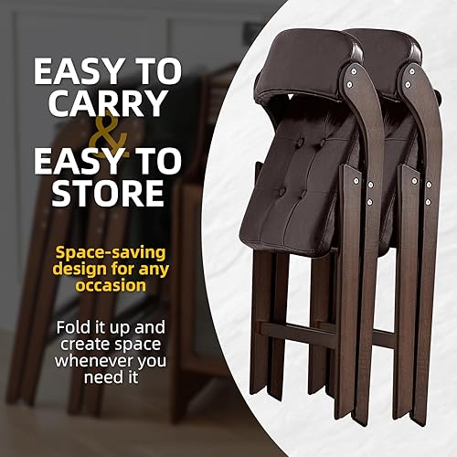 Miniatura 5 de Juego de 2 sillas plegables de madera con asientos acolchados, silla de comedor plegable con cojín, cómoda silla extra, asiento plegable portátil