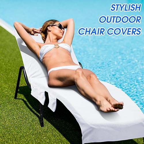 Miniatura 6 de Funda de algodón suave para silla de playa, toalla para tomar el sol, viajes, tumbona, con bolsillos laterales y superiores, para piscina al aire