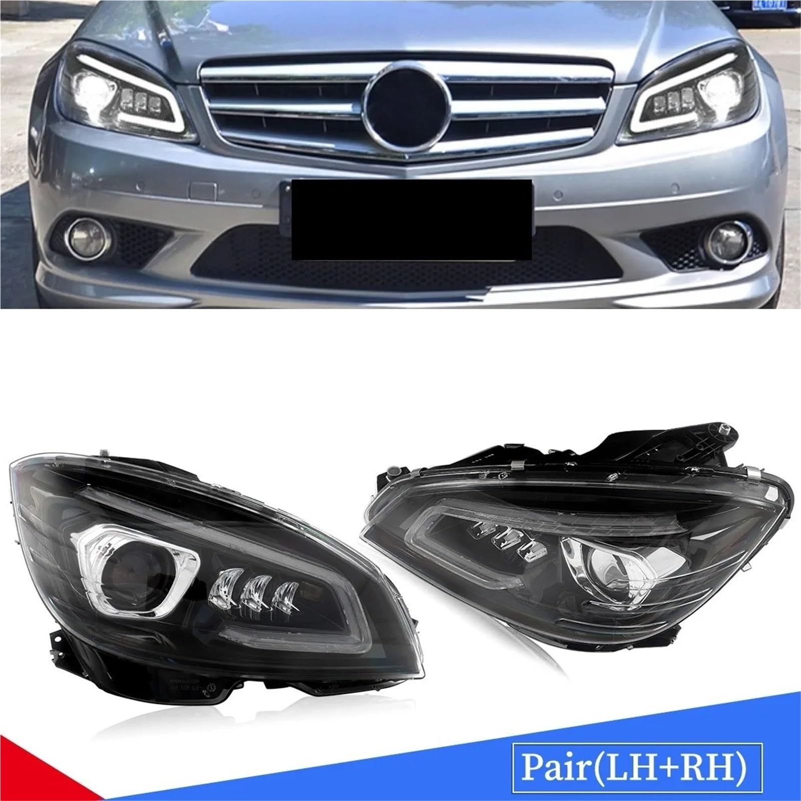 Faro Coche PARA Benz CLASE C W204 C200 C250 C300 C350 2007-2011 Un Par CONJUNTO FAROS DELANTEROS Lado Izquierdo Conducción Faro ESTILO GT Faros Delanteros
