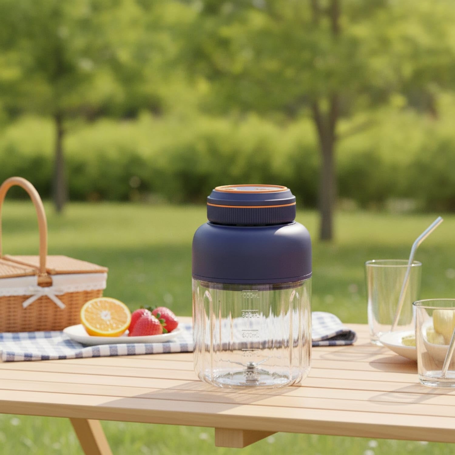 Travel-Friendly Portable Blender with Two Lids USB Rechargeable Portable Blender Handheld Electric Juicer Cup One-Button for Travelers, Commuters, Gym, Office, Blue 1300ML Full SET-image-32