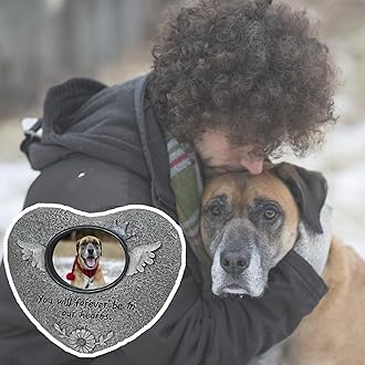 Pet Memorial Stones for Dog or Cats,Loss of Dog Sympathy Gift Indoor Display,Pet Grave Markers Dog Bereavement Gifts Outdoor Tombstone Heart Shaped Carve "You will forever be in our heart"