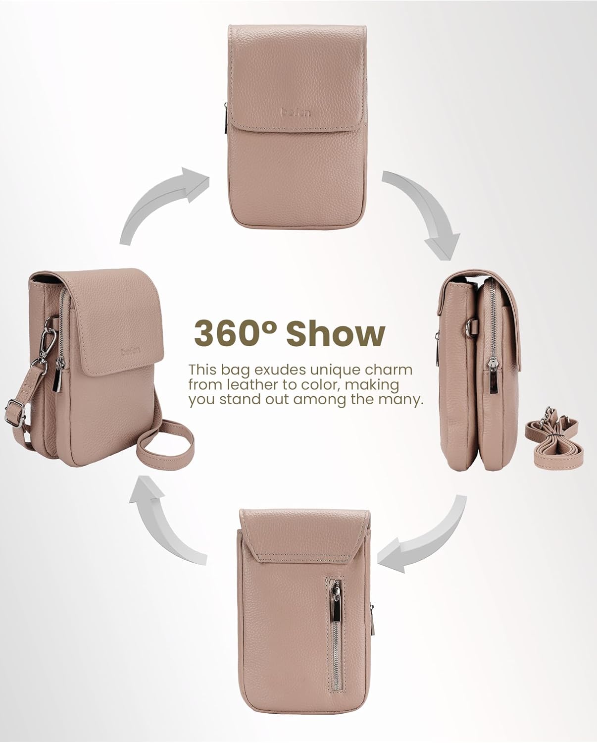 befen Genuine Leather Small Crossbody Bags for Women, Cell Phone Cross body Purse Bag with RFID Blocking Card Slots - Image 4