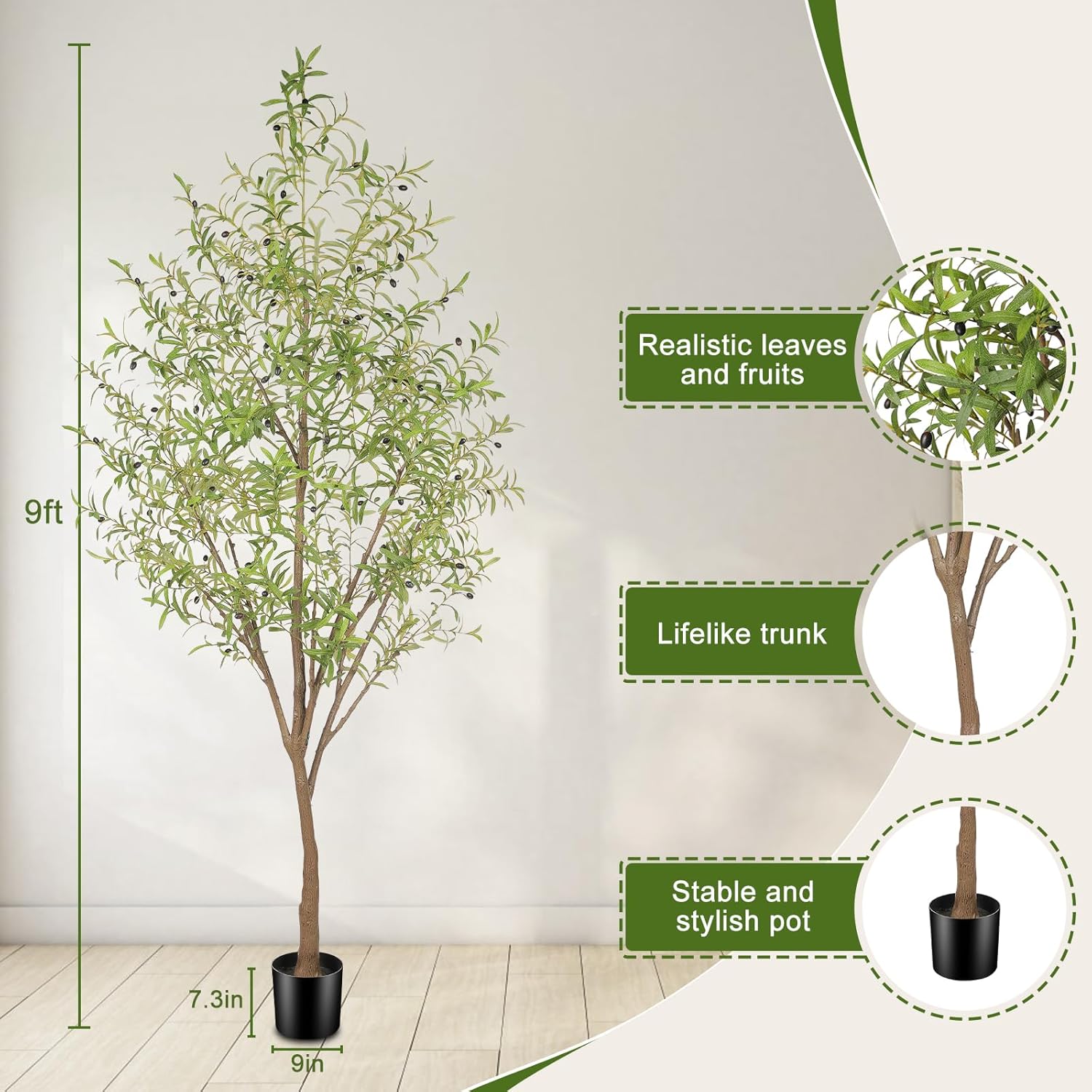 Faux Olive Tree 9FT, Olive Trees Artificial Indoor, Tall Fake Tree with Realistic Leaves & Fruits for Home Office Living Room Decor - Image 3