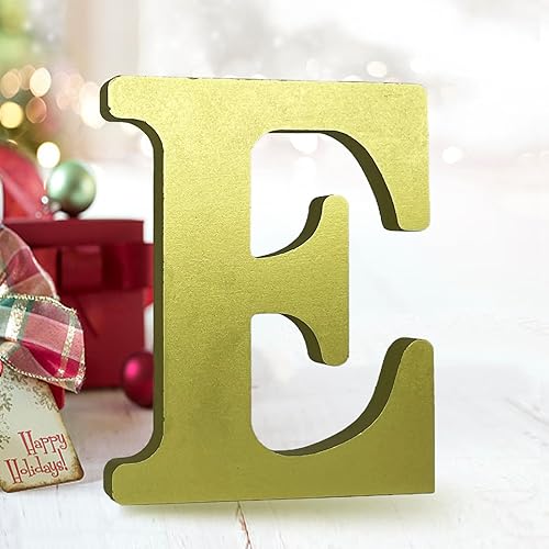 AOCEAN Letras de madera dorada de 6 pulgadas, letras de madera sin terminar para decoración de pared, letras decorativas de pie en rodajas, tablero