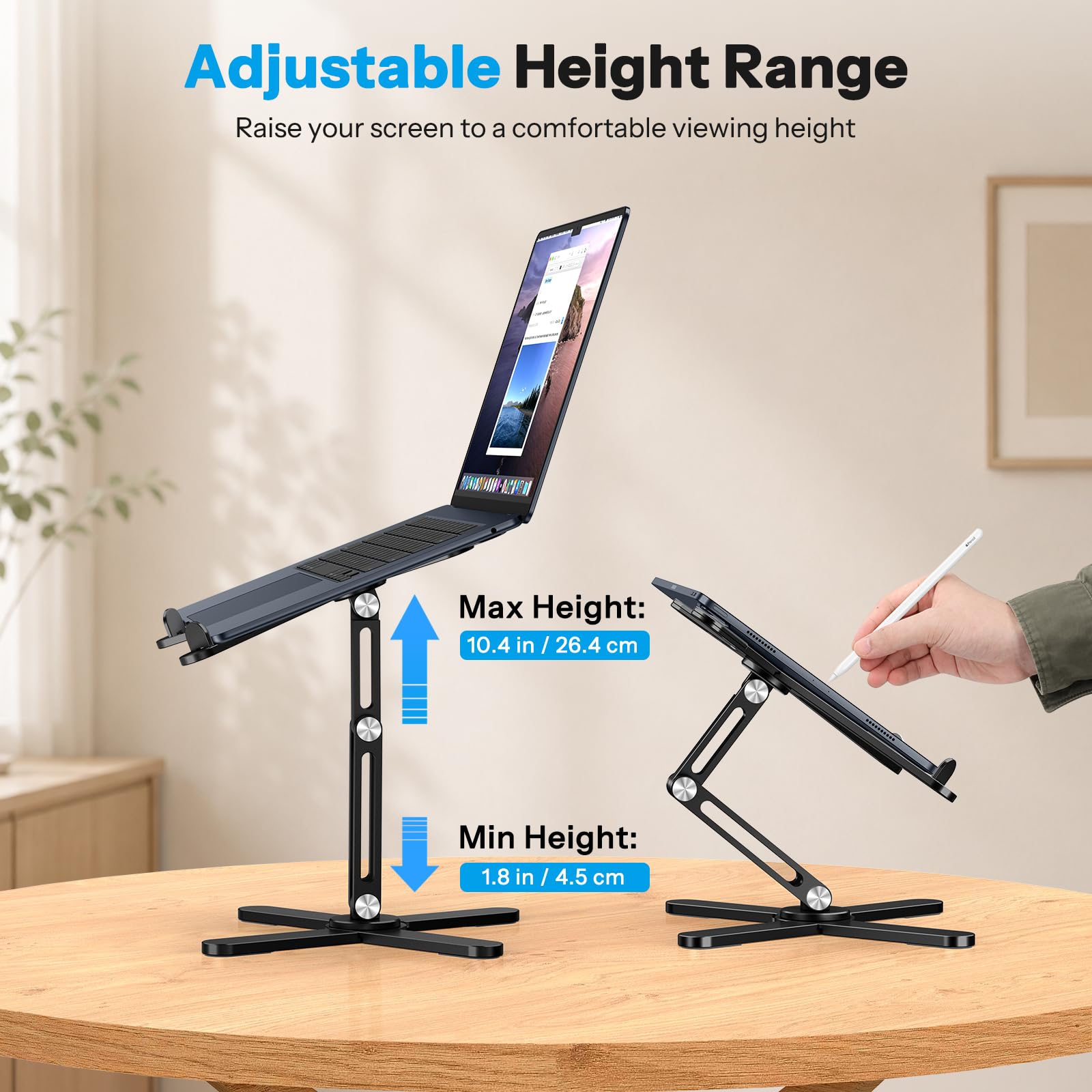 OMOTON Faltbarer Laptop Ständer 360° Drehbar, Aluminium, Schwarz