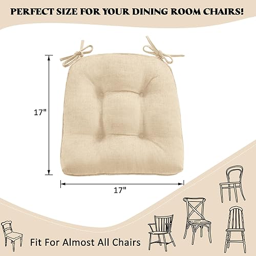 Miniatura 4 de HARBOREST Juego de 4 cojines para sillas de comedor, cojines copetudos de felpilla para sillas de cocina con lazos y parte inferior antideslizante,