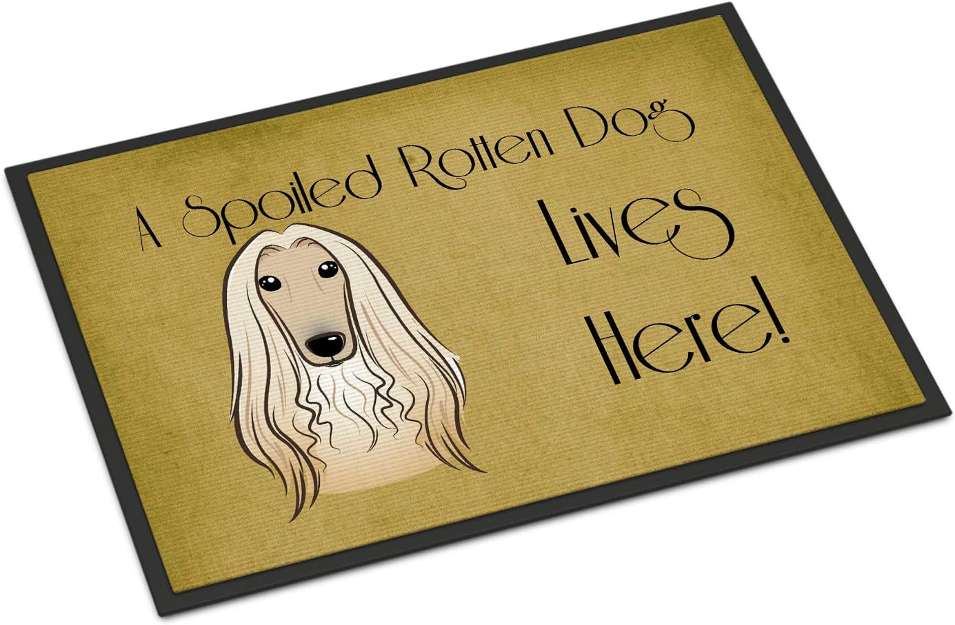 Caroline's Treasures BB1492MAT Afghan Hound Spoiled Dog Lives Here Doormat 18x27 Front Door Mat Indoor Outdoor Rugs for Entryway, Non Slip Washable Low Pile, 18H X 27W