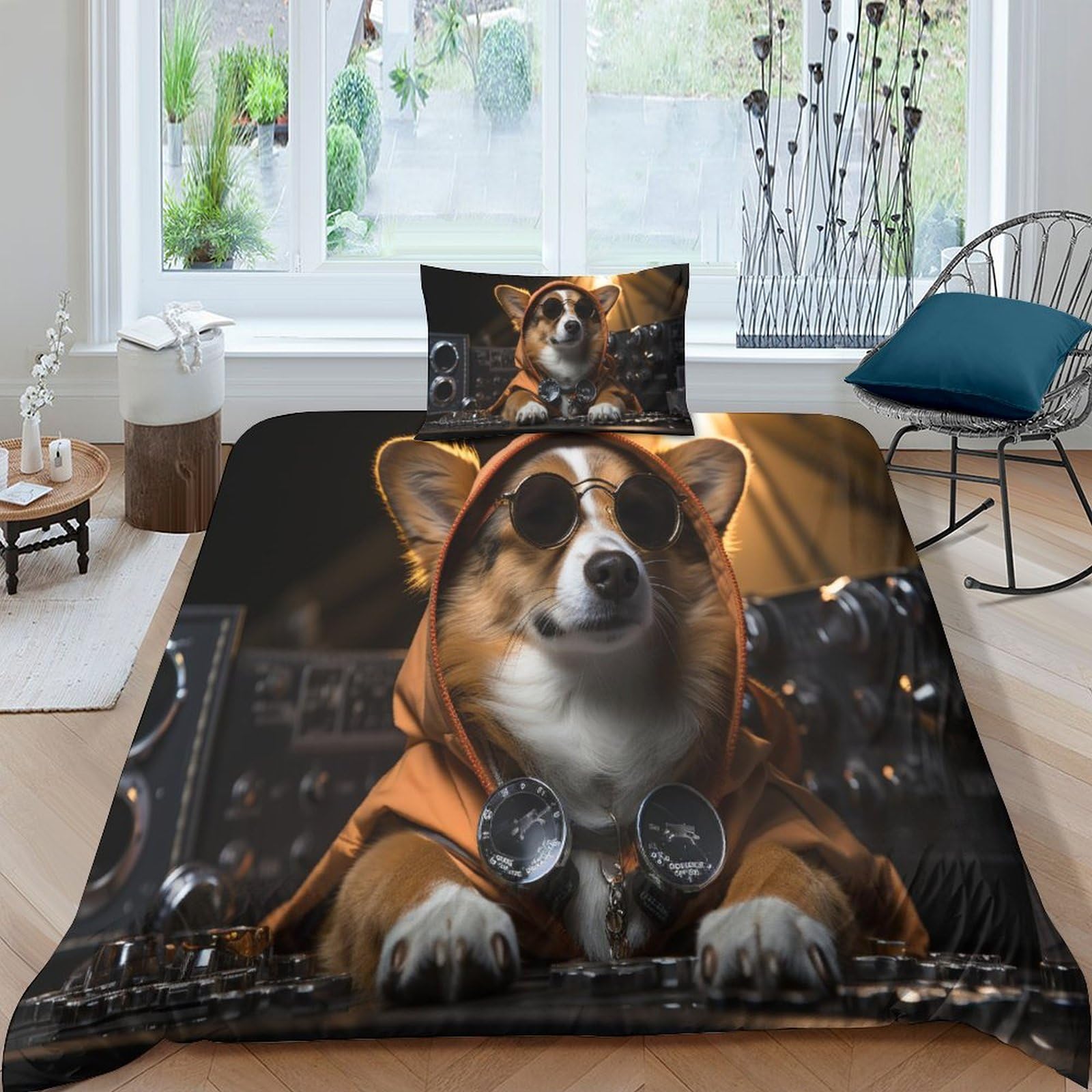 Housse de couette Corgi lit 1 personne 135x200 parure de lit enfants fermeture éclair