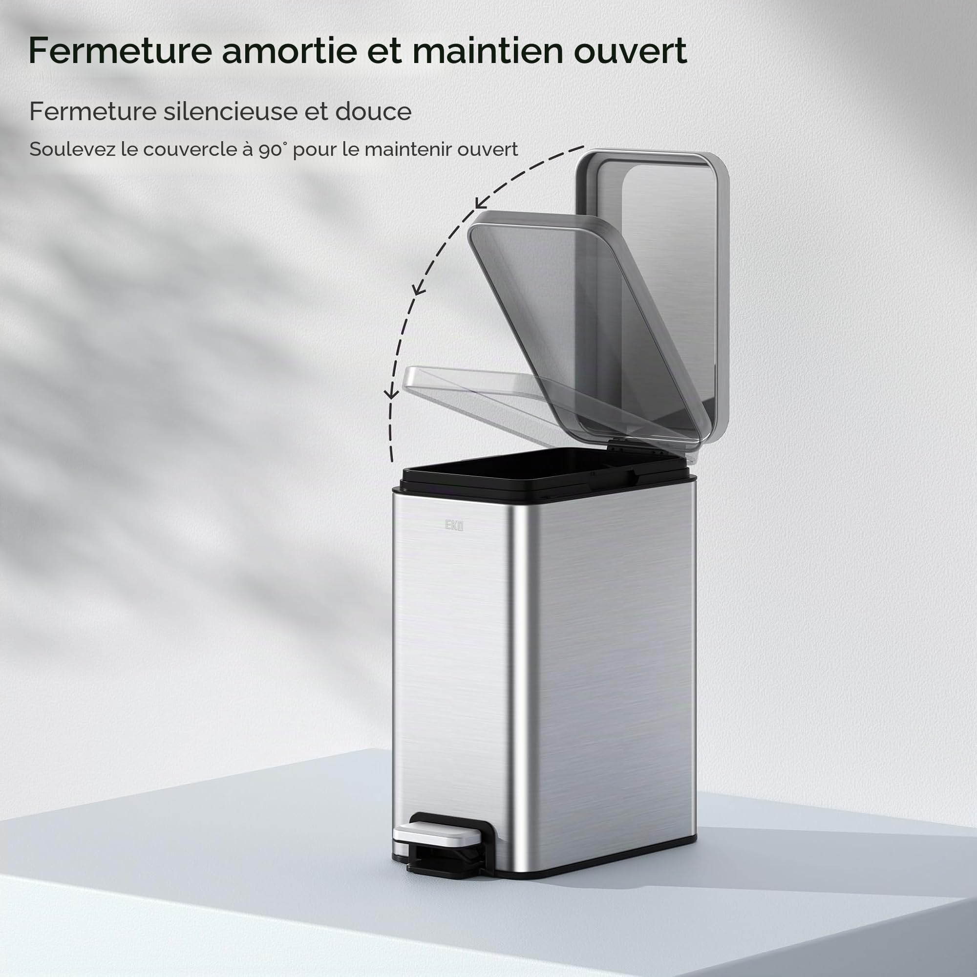 EKO Stella Poubelle fine à pédale en acier inoxydable résistant aux traces de doigts avec doublure intérieure amovible Argenté 10 l