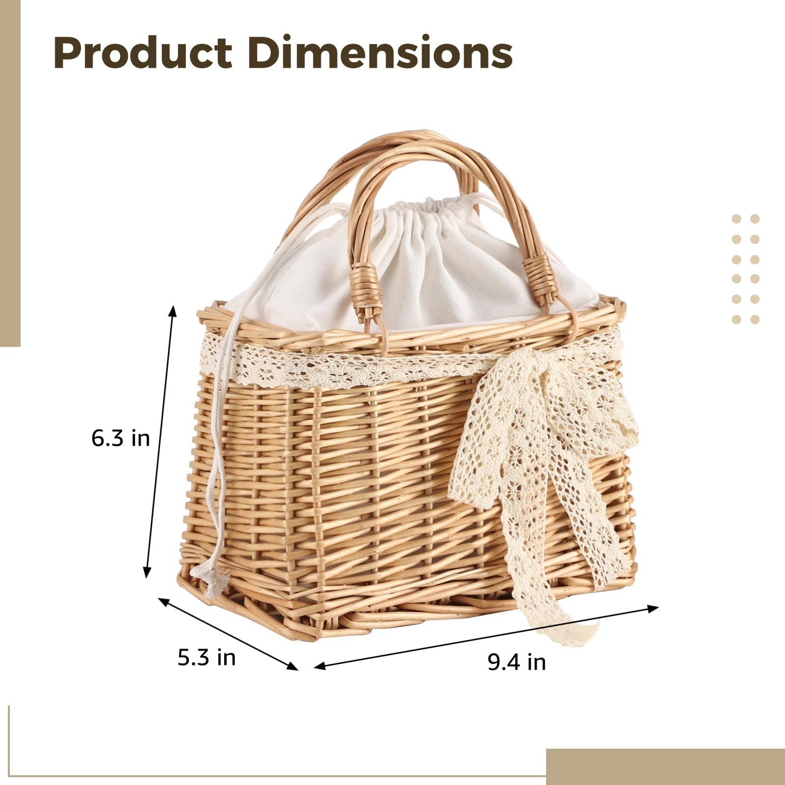 Panier en Osier tissé à la Main, Sac de Plage rectangulaire, Panier à Fleurs Portable Rustique en rotin avec Ruban décoratif et poignée Solide, idéal pour Voyage, Vacances et Mariage