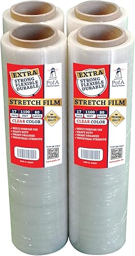 Miniatura 1 de PofA Stretch Film, 4 Pack 17 Clear 1100 Feet 80 Gauge (20 Micron) Industrial Heavy Duty Plastic Shrink Wrap Roll for Packing, Shipping, Pallet,