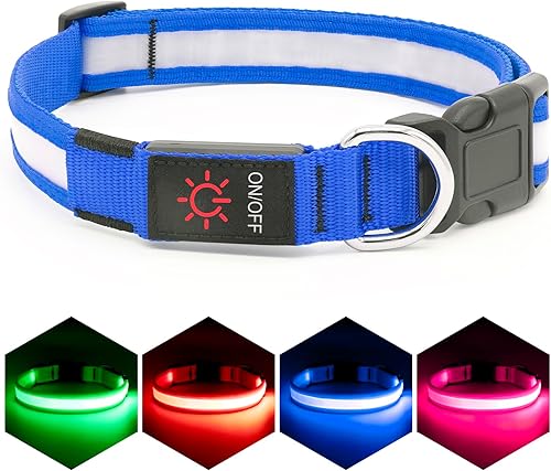 Miniatura 1 de VIZPET Collar de perro LED recargable por USB, 100 % impermeable, ajustable, con luz de seguridad superbrillante, collares brillantes para perros