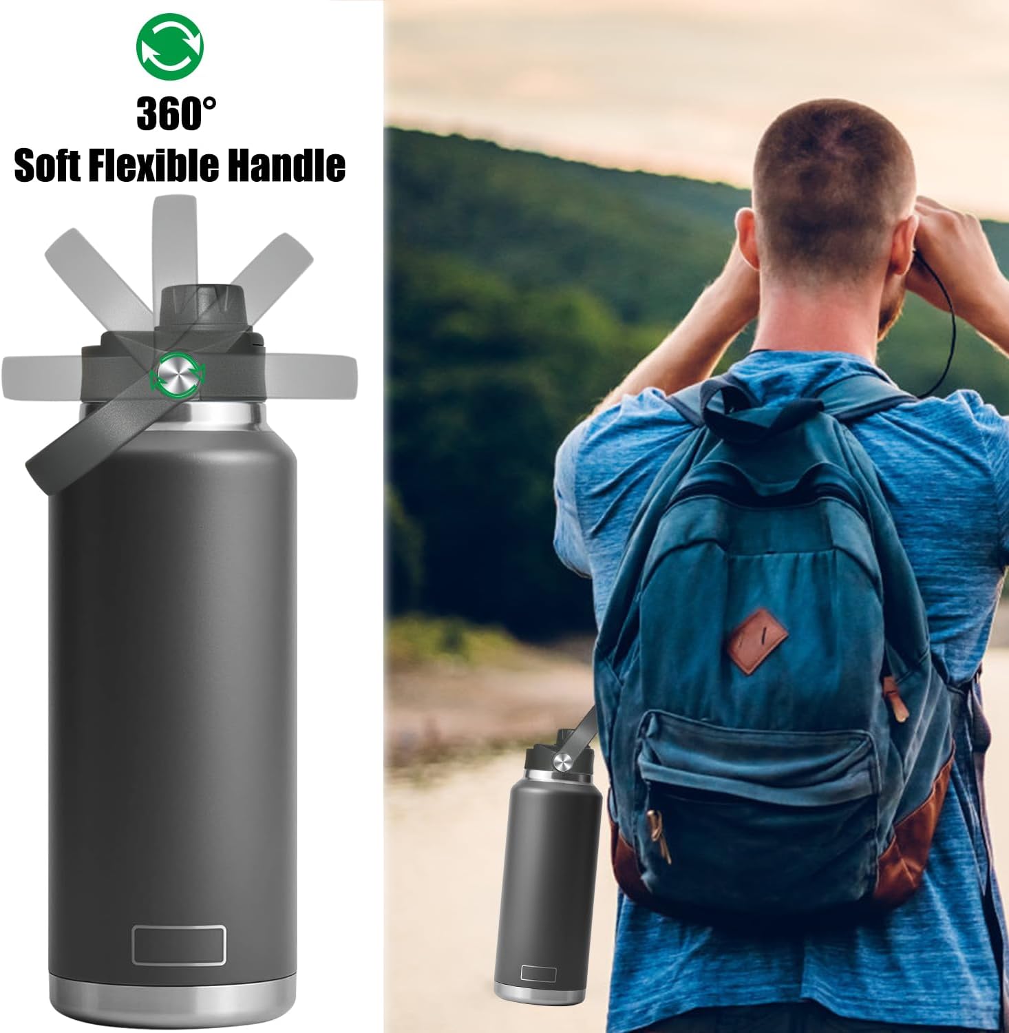 Chug Lid for YETI Rambler Lid Replacement - 12 18 26 36 64 oz and Jr. 12 oz Kids Bottle, Flex Handle Spout Cap for YETI Straw Lid Accessories, Cap Top Removable Gasket Easy to Clean, BPA Free - Image 5