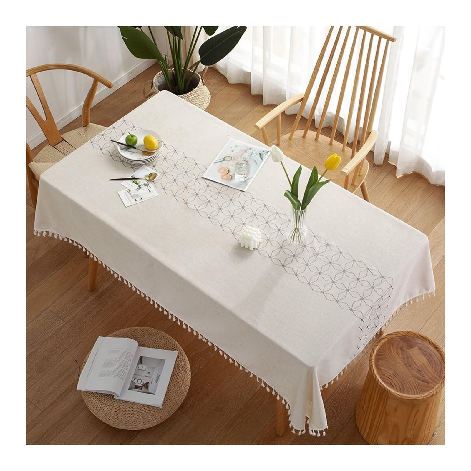 Duży obrus kuchenny, pokrowce na stół imprezowy materiał romb geometryczny z połowy wieku nowoczesny obrus szary boho neutralny obrus poliester 38 x 140 cm