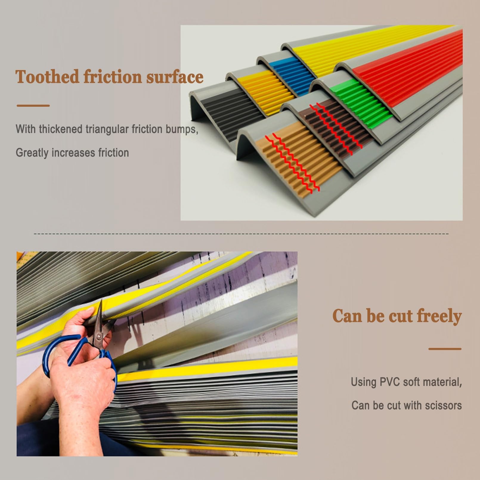 Perfil de Borde de Escalera Tira Antideslizante Tira, Perfil de Escalera de Plástico PVC Autoadhesivo, Ancho 1,4 × 2,7in, Para Peldaños de Interior Y Exterior, Tiras Antideslizantes Para Peldaños(Gray