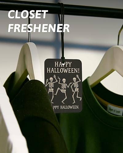 Miniatura 5 de Ambientador de coche lindo de Halloween, 4 piezas, diseño de calabaza retro espeluznante, fantasma, esqueleto humorístico, ambientador colgante para