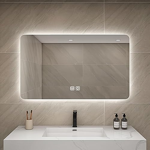 Espejo LED de 23.6x31.5 in para baño con luces, regulable, antivaho, espejo de baño iluminado con botón táctil inteligente, función de memoria