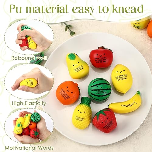 Miniatura 10 de 64 bolas de agradecimiento para el estrés de frutas, bolas de estrés para adultos, bolas inspiradoras para apretar, bolas de espuma suave para