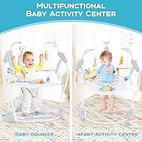 Vista 5 de INFANS Centro de actividades para bebés, centro de juego 3 en 1 con música, luces, juguetes interactivos, asiento giratorio de 360°, 3 alturas Azul