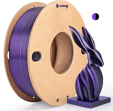 Silk Dual Color PLA+ 3D Printer Filament 1.75mm, No Tangle Shiny Filament Net Weight 250g Spool 0.55lbs, 2-in-1 Silk PLA Pro Plus, Black + Purple