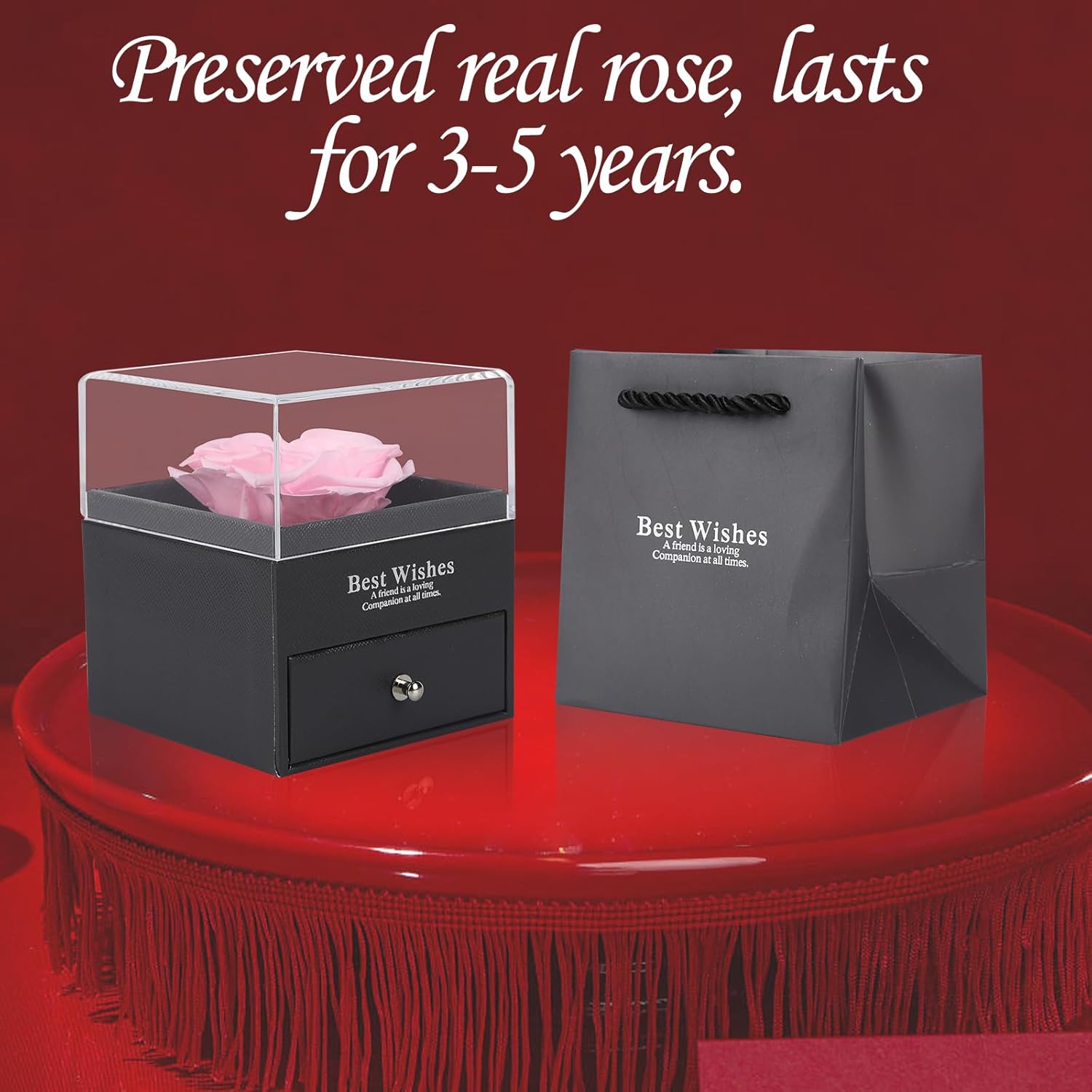 Preserved Roses in a Box with Heart Necklace for Women-Birthday Present for Wife,Aniversario Gift for Her, Christmas, Valentine's Day, Mother's Day,Romantic Gifts for Girlfriend