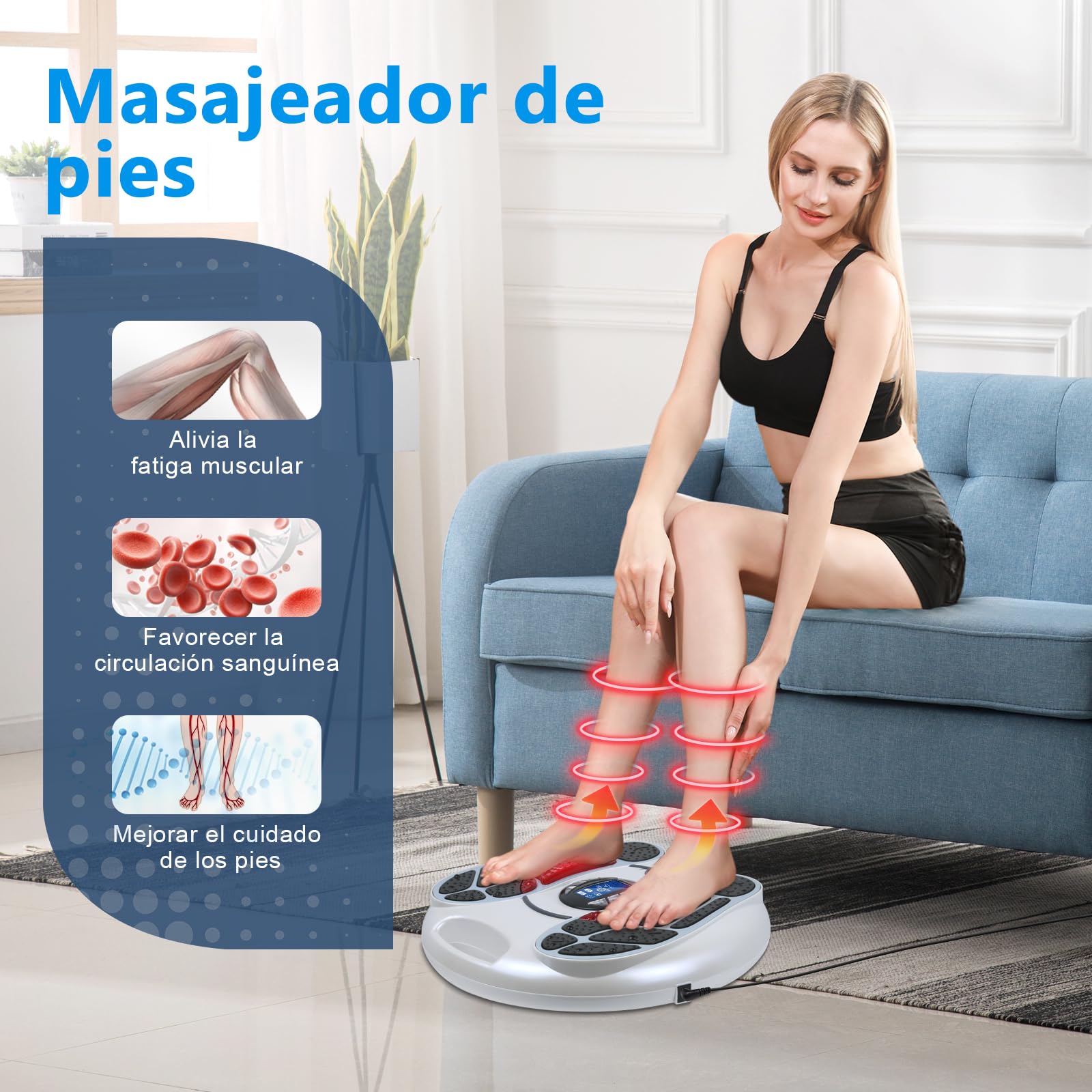 Auxoliev Medic estimulador de la circulación sanguínea para pies y piernas, masajeador de pies EMS - promueve la circulación sanguínea, masajeador de pies eléctrico con 4 almohadillas de electrodos